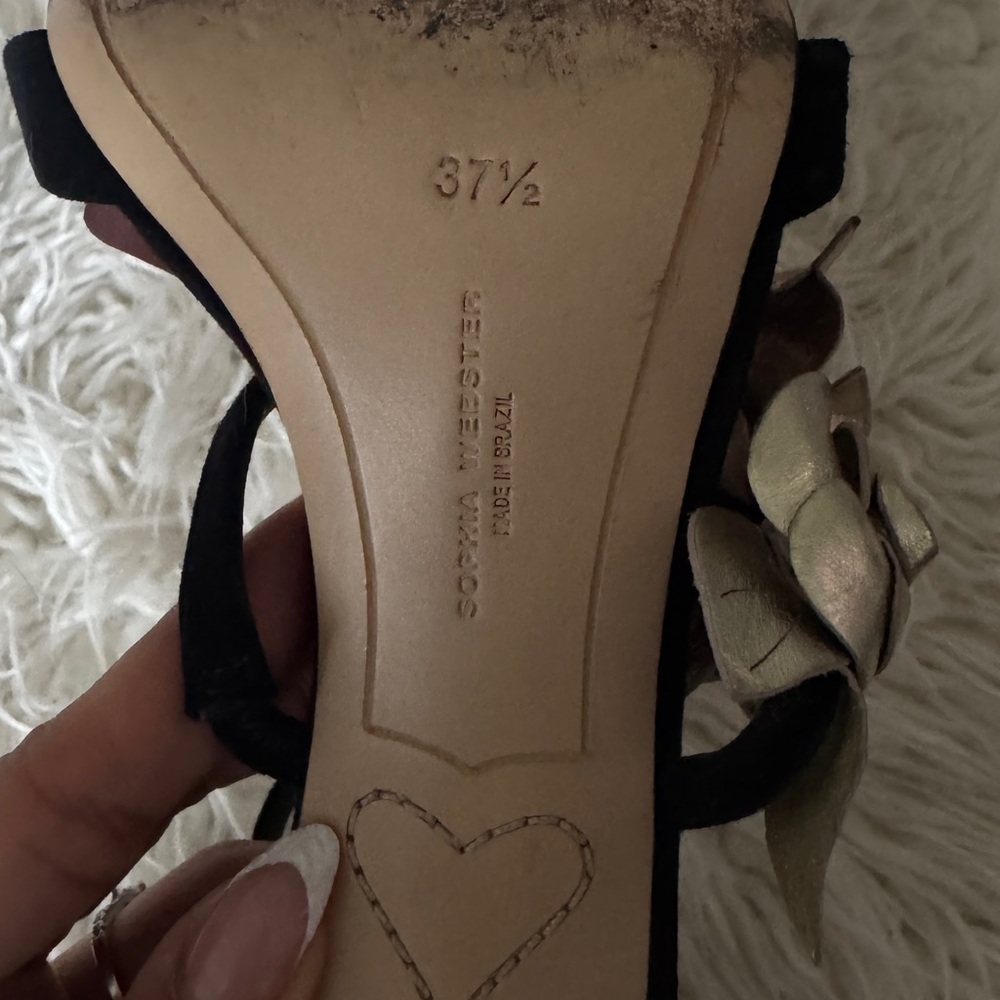 Sophia Webster Black Heels with Pink and Gold Floral Accents - Picture 3 of 5